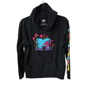 MTV Groovy Mushroom Chenille Patch Pullover Hoodie Adult Size Small